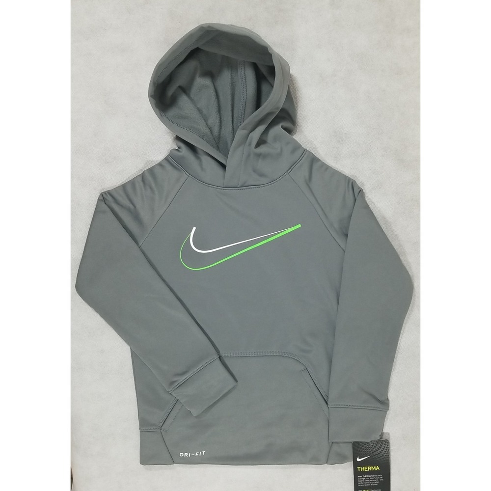 Nike Boys Size 4 XSmall Hoodie Hooded Sweatshirt Dri-Fit Training Gray Logo NWT